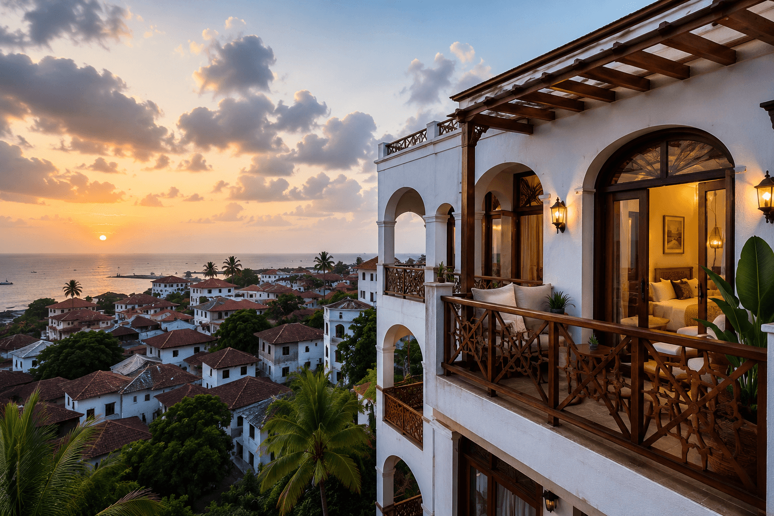 Panoramic ocean view from a Zanzibar apartment